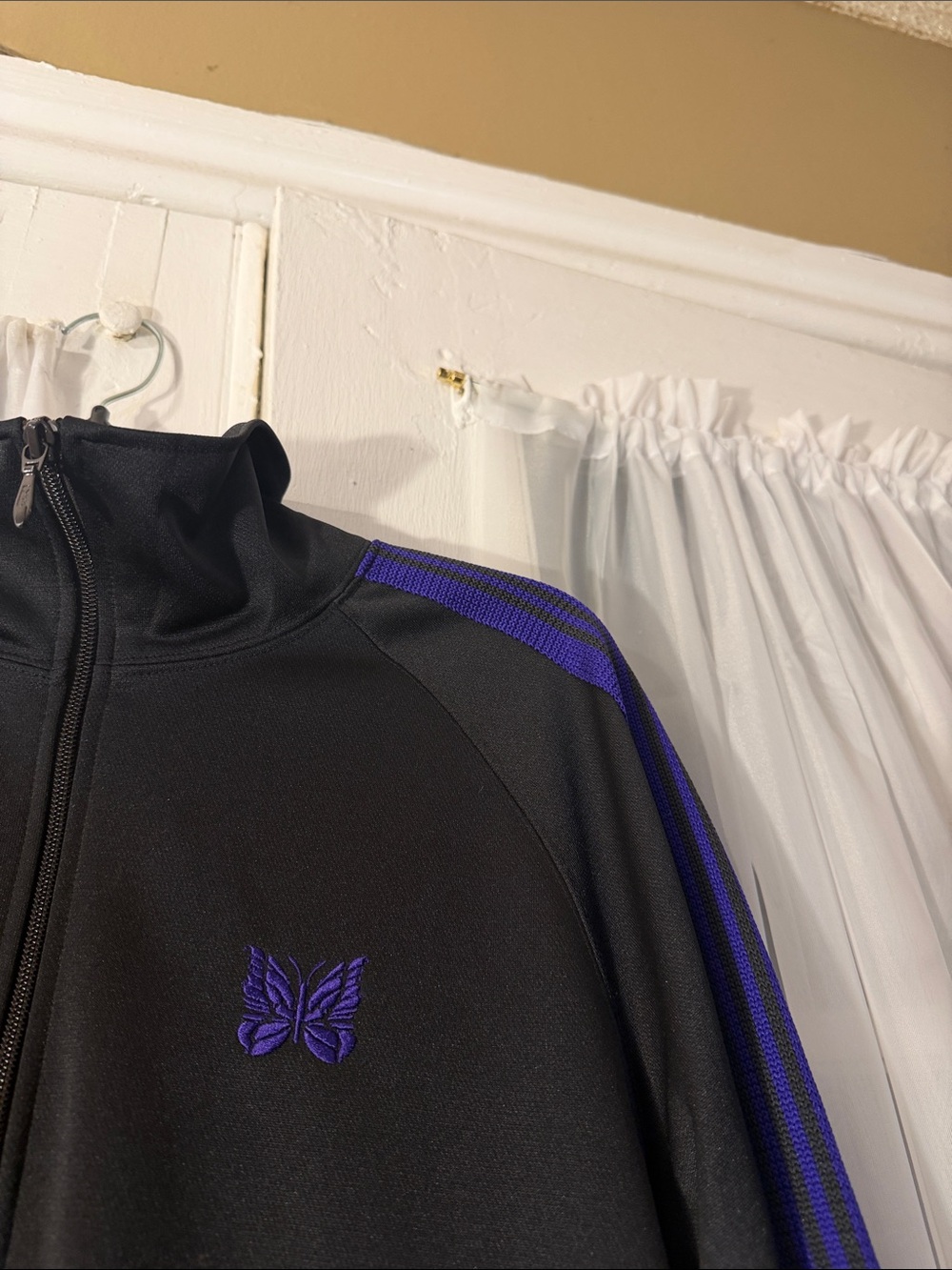 Needles Track Jacket Men’s Medium Black Purple Stripes Butterfly Logo Japan - Picture 4 of 10